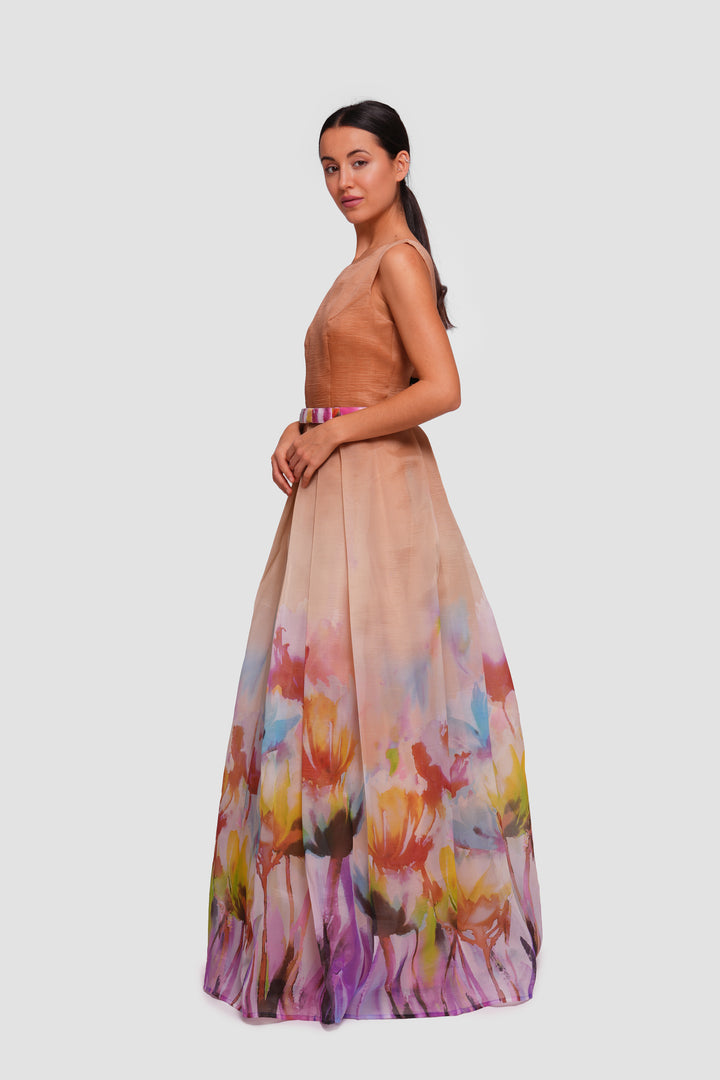 Abby Ombre Floral Print Pleated Sleeveless Maxi Dress