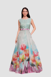 Abby Ombre Floral Print Pleated Sleeveless Maxi Dress