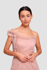 Load image into Gallery viewer, Sam Rosewood Tulle One-shoulder Ruffled Maxi Dress
