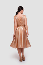 Load image into Gallery viewer, Sandra Gold Metallic Fabric Sleeveless Pleated Midi Dress

