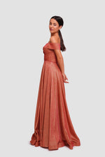 Load image into Gallery viewer, Tamara Shimmering Burnt Orange Glitter Fabric Sweetheart Neckline Maxi Dress
