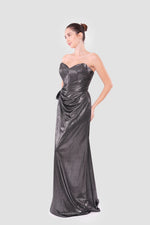 Load image into Gallery viewer, Seleneya Black Glitter Fabric Strapless Corset Maxi Dress
