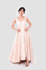Load image into Gallery viewer, Ria Champagne Gold Brocade Sleeveless Gown

