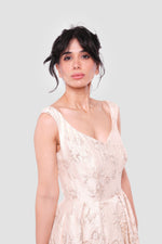 Load image into Gallery viewer, Ria Champagne Gold Brocade Sleeveless Gown
