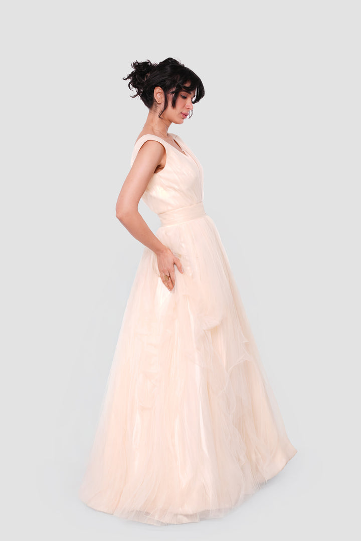 Yara Ivory Cream Tulle Maxi Dress