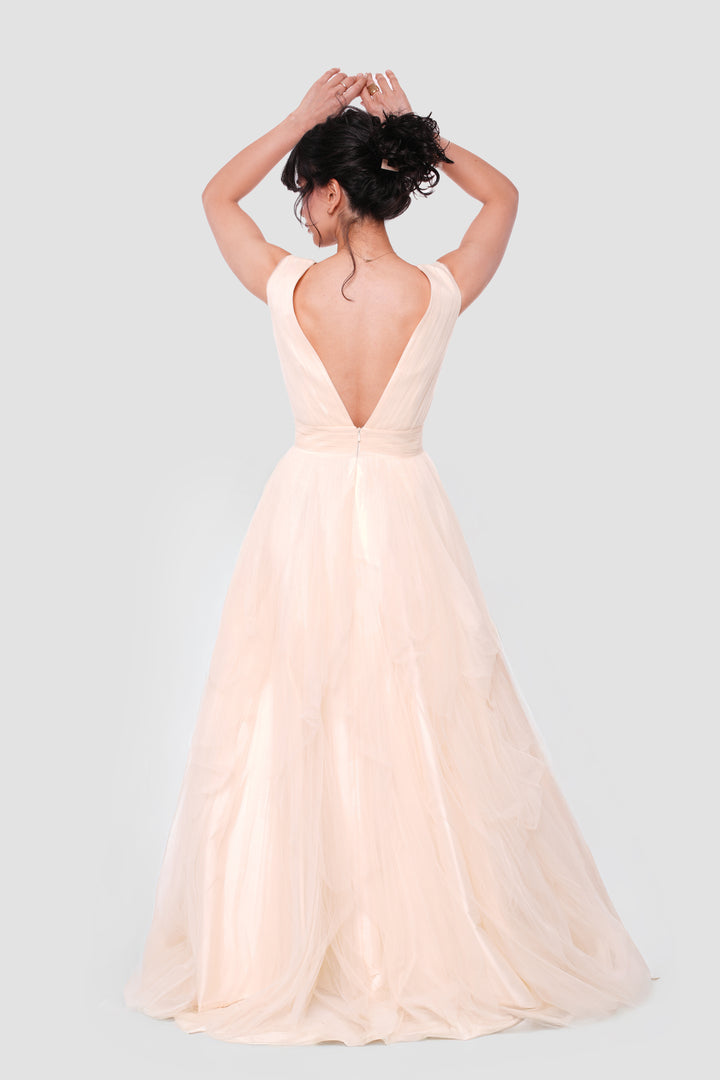 Yara Ivory Cream Tulle Maxi Dress
