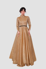 Load image into Gallery viewer, Ava Gold Shimmery High Neck Maxi Dress
