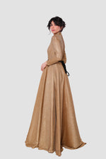 Load image into Gallery viewer, Ava Gold Shimmery High Neck Maxi Dress
