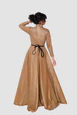 Load image into Gallery viewer, Ava Gold Shimmery High Neck Maxi Dress
