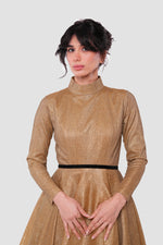 Load image into Gallery viewer, Ava Gold Shimmery High Neck Maxi Dress
