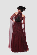 Load image into Gallery viewer, Valentina Deep Red Metallic Tissue Fabric With Sheer Sleeves Maxi Dress
