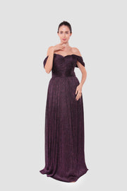 Grace Black Metallic Pleated Tissue Off-shoulder Gown