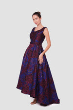 Load image into Gallery viewer, Cassandra Maroon And Dark Blue Brocade Sleeveless Gown
