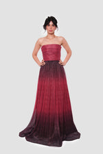 Load image into Gallery viewer, Sebina Red To Black Ombre Tissue Fabric With Shimmer Strapless Maxi Dress
