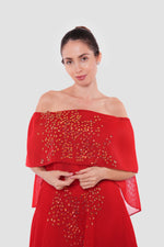 Load image into Gallery viewer, Sabrina Deep Red With Gold Star Embellishment One Shoulder Maxi Dress
