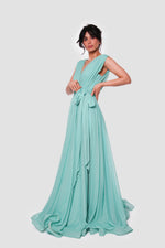 Load image into Gallery viewer, Sarah Aqua Blue Metallic Sleeveless Gown
