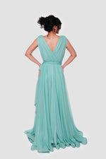 Load image into Gallery viewer, Sarah Aqua Blue Metallic Sleeveless Gown
