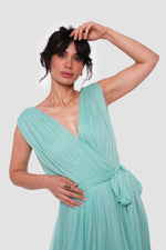 Load image into Gallery viewer, Sarah Aqua Blue Metallic Sleeveless Gown
