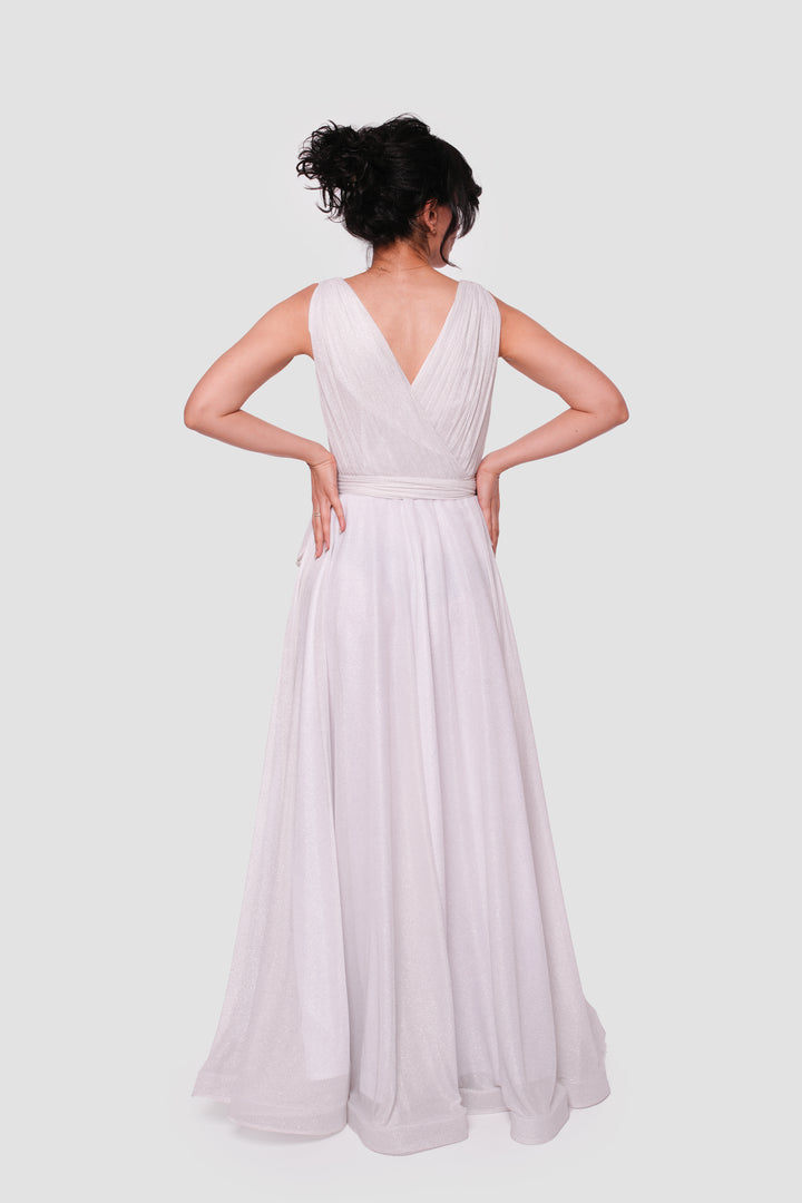 Sarah Aqua Blue Metallic Sleeveless Gown