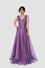 Load image into Gallery viewer, Violetta Plum Purple Shimmer Organza Maxi Dress
