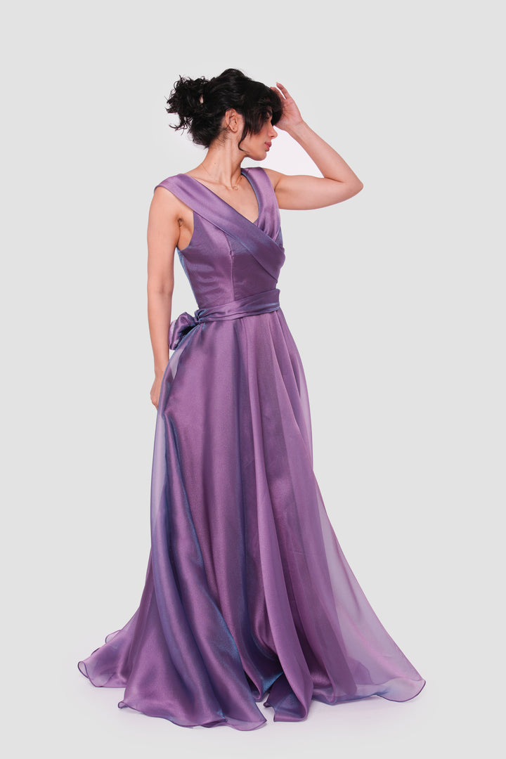Violetta Plum Purple Shimmer Organza Maxi Dress