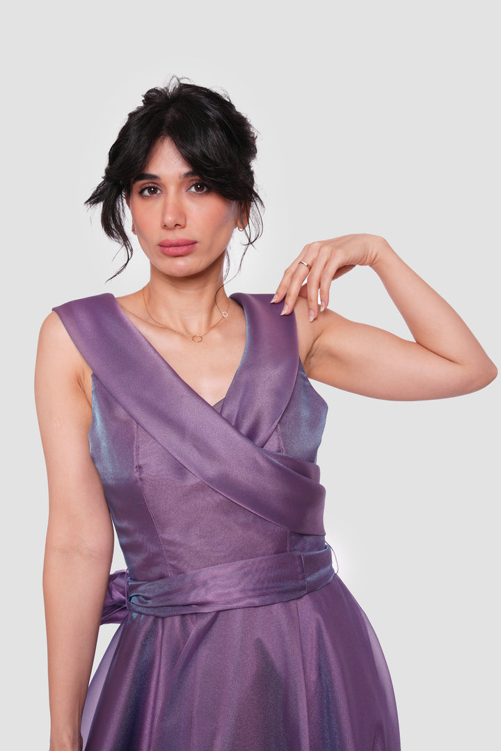 Violetta Plum Purple Shimmer Organza Maxi Dress