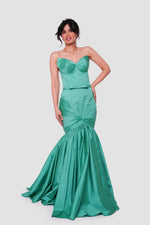 Load image into Gallery viewer, Jade Deep Teal Taffeta Bustier Maxi Dress With Pleats
