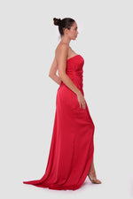 Load image into Gallery viewer, Sienna Red Crepe Satin Sweetheart Neckline Corset Maxi Dress
