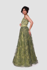 Load image into Gallery viewer, Esmerelda Vibrant Emerald Green With Glitter Spider Net Sleeveless Maxi Dress
