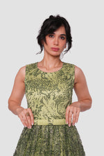 Load image into Gallery viewer, Esmerelda Vibrant Emerald Green With Glitter Spider Net Sleeveless Maxi Dress
