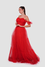 Load image into Gallery viewer, Rosa Red Tulle With Glitter Bustier Maxi Dress

