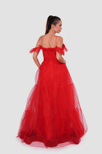 Load image into Gallery viewer, Rosa Red Tulle With Glitter Bustier Maxi Dress
