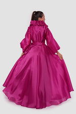 Load image into Gallery viewer, Valencia  Fuchsia A-line Dress With Ruffled Neckline And Bishop Sleeves
