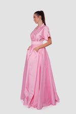 Load image into Gallery viewer, Rosalie Blush Pink Pleated Maxi Dress With Shirt-style Collar With Short Sleeves
