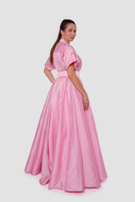 Load image into Gallery viewer, Rosalie Blush Pink Pleated Maxi Dress With Shirt-style Collar With Short Sleeves
