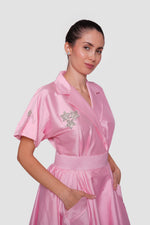 Load image into Gallery viewer, Rosalie Blush Pink Pleated Maxi Dress With Shirt-style Collar With Short Sleeves
