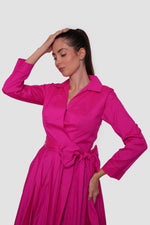 Load image into Gallery viewer, Valeria Fuchsia Taffeta Collared V-neckline Wrap-style Maxi Dress
