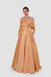 Amana Golden Mustard Taffeta Strapless Corset Maxi Dress