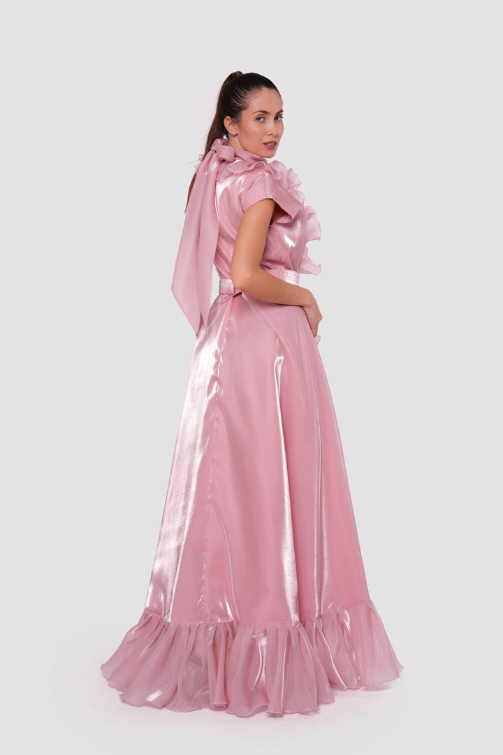 Seraphina Blush Pink High Neckline Ruffled Sleeveless Maxi Dress