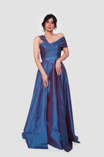 Load image into Gallery viewer, Ophelia Midnight Blue With An Iridescent Finish Taffeta With Pleats Maxi Dress
