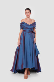 Ninna Midnight Blue With An Iridescent Effect Taffeta Corset Maxi Dress