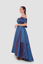 Load image into Gallery viewer, Ninna Midnight Blue With An Iridescent Effect Taffeta Corset Maxi Dress

