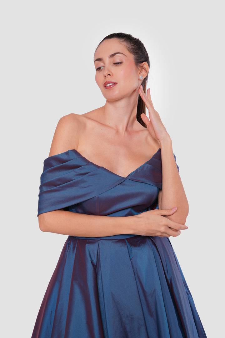 Allura Midnight Blue With An Iridescent Effect Taffeta Corset Maxi Dress