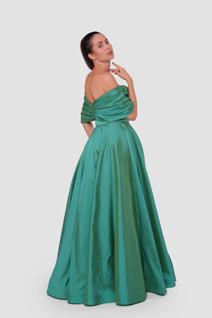 Emeralda Deep Emerald Green Taffeta Sweetheart Neckline With Bow Padded Corset Maxi Dress
