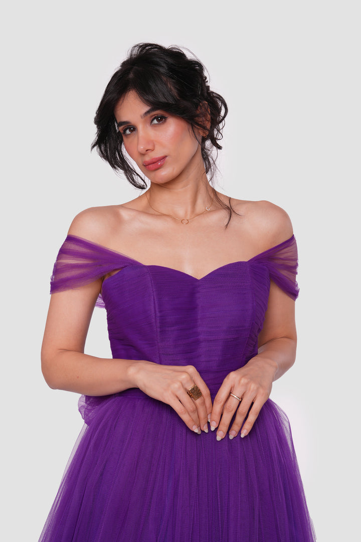 Violet Deep Violet Tulle Sweetheart Neckline Corset Maxi Dress