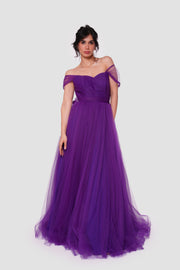 Violet Deep Violet Tulle Sweetheart Neckline Corset Maxi Dress