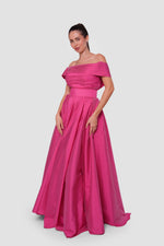 Load image into Gallery viewer, Eliza Vibrant Fuchsia Taffeta Pleated Maxi Dress
