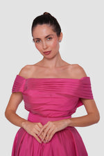 Load image into Gallery viewer, Eliza Vibrant Fuchsia Taffeta Pleated Maxi Dress
