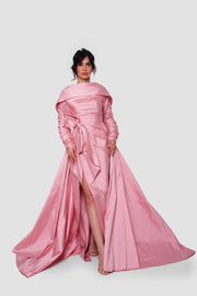 Lina Dusty Rose Taffeta Open Back With Oversized Bow Gown