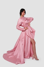 Load image into Gallery viewer, Lina Dusty Rose Taffeta Open Back With Oversized Bow Gown
